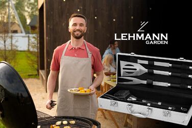 Набір гриль-посуду Lehmann з нержавіючої сталі в кейсі | Комплект аксесуарів для гриля з лопаткою, виделкою та щипцями | Ідеальний подарунок для чоловіків та жінок