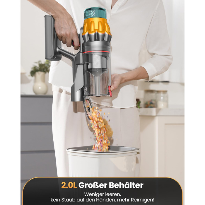 Акумуляторний пилосос SICBCGB 48000Pa/550W/70 хвилин, 2.0L з HD-дисплеєм, антизаплутана щітка, док-станція, самостійна підставка, 11-шарова фільтрація для шерсті тварин та авто, золотий колір