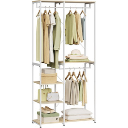 Вільна вішалка для одягу WOLTU з полицею, для спальні/коридору, стабільна, з дерева та металу, білий + світлий дуб