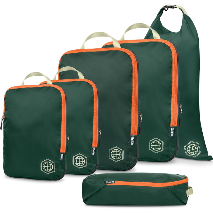 Набір кубиків для пакування TRIPPED Travel Gear: Органайзери для багажу з подвійним замком, компресія, білий, зелений (зелений/помаранчевий, 6 шт.)
