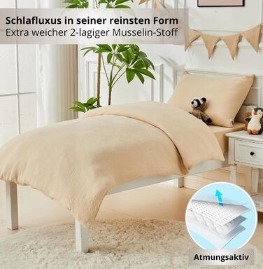 Дитяча постільна брова Kinderbettwäsche 100x135, 2 шт. | Органічна бавовна, сертифікат ÖkoTex, для алергіків | Комплект постільної білизни з 1 простирадлом 135x100 см та 1 наволочкою 40x60 см | Бежевий колір