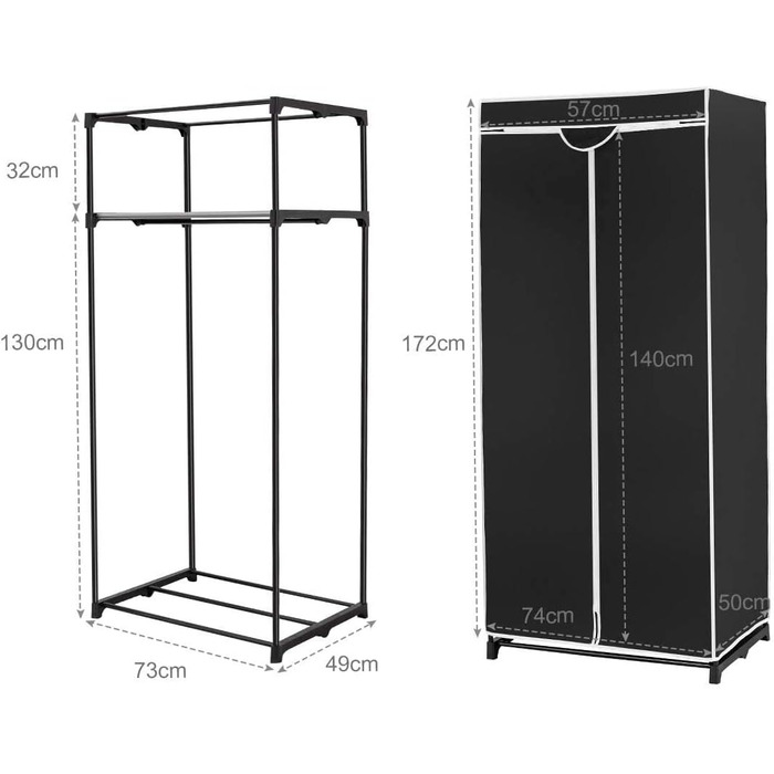 RELAX4LIFE Wardrobe with Metal Frame, Fabric Closet with Large Storage Space, Folding Wardrobe with Cover, Textile Closet with Non-Slip Feet, Folding Clothes Closet Fabric Closet (Black)