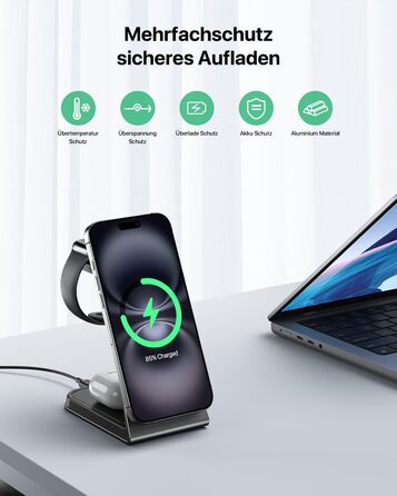 Зарядна станція 3-в-1 для Apple Watch, iPhone та AirPods Pro (індуктивна, бездротова) Сірий
