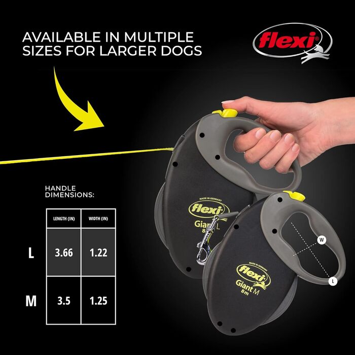 Flexi Giant Extendable Dog Leash - Durable, Tangle-Free, Black - Up to 49.9 lbs, 7.9m