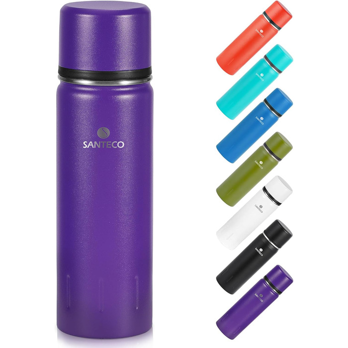 Термос-термокана з нержавіючої сталі SANTECO 1л, 500мл, не протікає, з кришкою-чашкою для подорожей. Термос для кави та чаю для дітей, спорту, без BPA, 24 години холод, 12 годин тепло (фіолетовий, 500 мл)