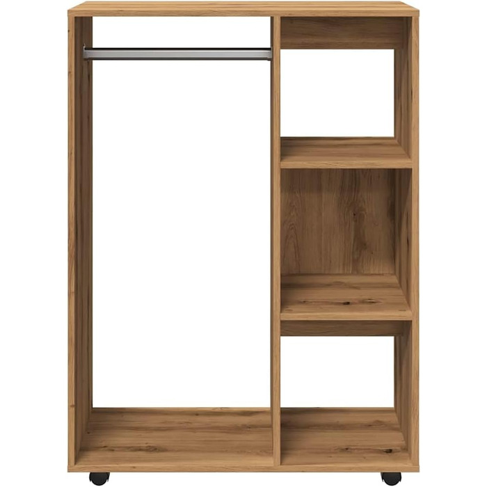 vidaXL Wardrobe with Open Compartment, 3 Side Shelves, Wheels, Coat Rack, Wardrobe, Bedroom, Closet, White 80x40x110cm Wood-Based Material (Handcrafted Oak)