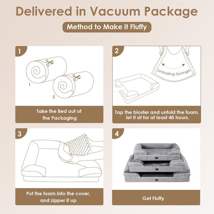 Ортопедичне ліжко для собак EHEYCIGA, великі та середні породи, 91x68 см, Memory Foam, вологостійке, з високим бортиком, сіре