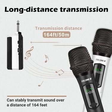 Мікрофон бездротовий Talomen K60-2 (чорний/білий): комплект з 2 мікрофонів для DJ, співу, виступів, весіль та інших подій