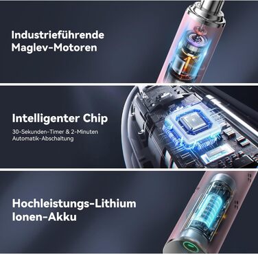 Електрична звукова зубна щітка JTF з очищувачем язика, 8 насадок, 5 режимів, функція пам'яті, таймер 2 хв, IPX7, швидка зарядка (3 год), для дорослих (блакитна), з додаванням алмазного порошку