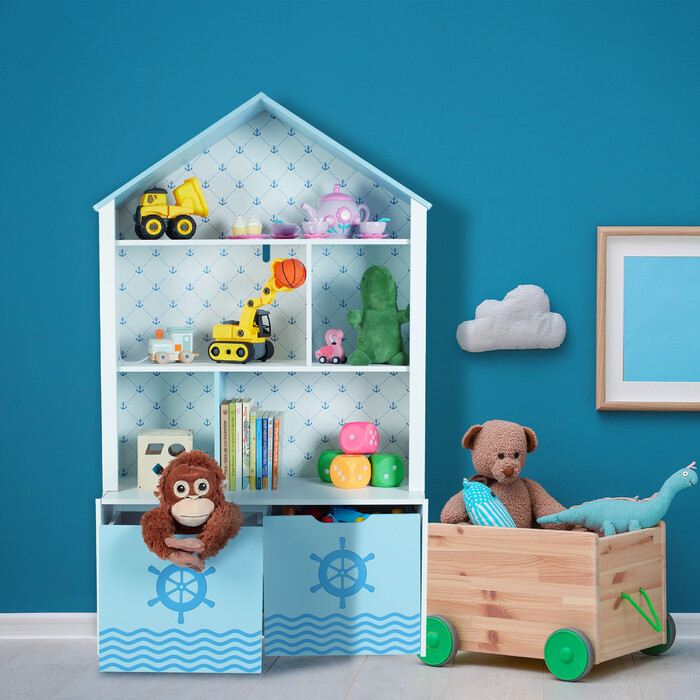 Relaxdays Children's Shelf with Roof in a Nautical Design