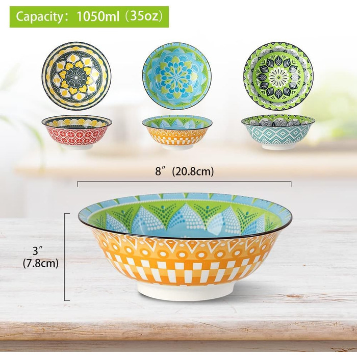 Набір тарілок/мисок для мюслі, супу, салату (6 шт.) - 15.7 см, 700 мл, порцеляна