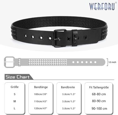Чоловічий/Жіночий шкіряний ремінь WERFORU з пряжками в стилі панк-рок, чорний, розмір 90-100 см