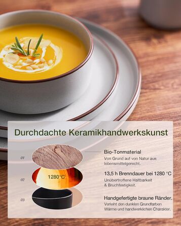 Набір посуду Mercury, 12 предметів: тарілки, супові миски, десертні тарілки, для 4 осіб, з каменю, стійкий до мікрохвильової печі та миття в посудомийній машині, колір сірий (N-Set 18 предметів, 6 осіб)