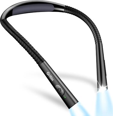 Настільна лампа Gritin для читання на шиї, з 4 кольорами та 5 рівнями яскравості - плавне регулювання, захист очей, акумулятор 80 годин, регульована шийка, ергономічне читання для ліжка/в'язання/рукоділля (чорна)