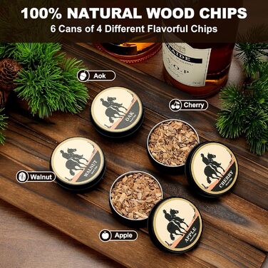 Набір для копчення коктейлів та віскі (електричний) з 4 дерев'яними стружками, аксесуар для віскі, коктейлів, бурбону, кави та м'яса