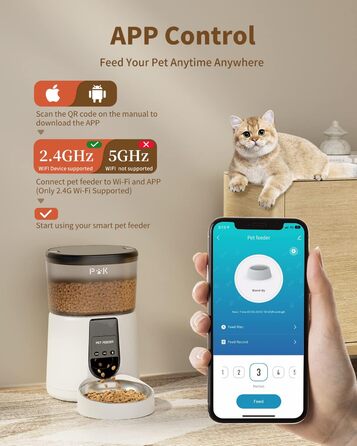 Автоматичний годівниця для котів PUPPY KITTY з камерою 1080P, WiFi, відео, аудіо, нічне бачення, миска з нержавіючої сталі, 1-8 прийомів на день