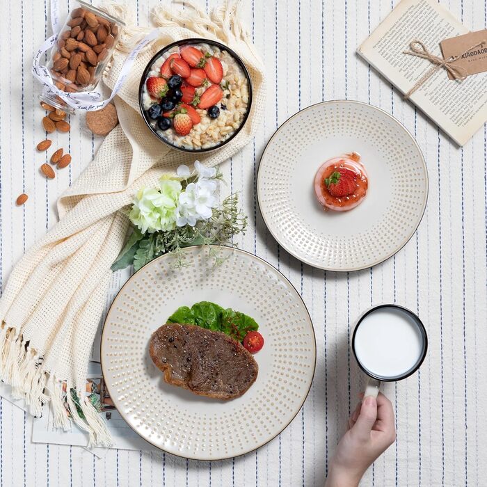 Набір посуду GUTO Tafelservice: 48 предметів (12 тарілок, 12 десертних тарілок, 12 салатників, 12 чашок) - бежевий, кераміка