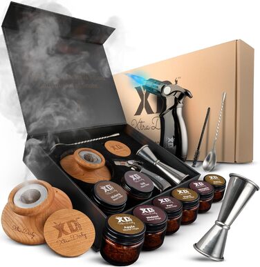 Набір для приготування коктейлів Xtra Dirty Cocktail Smoker Kit з 4 пальними насадками - для віскі, бурбону, Old Fashioned - 8 банок з тирсою