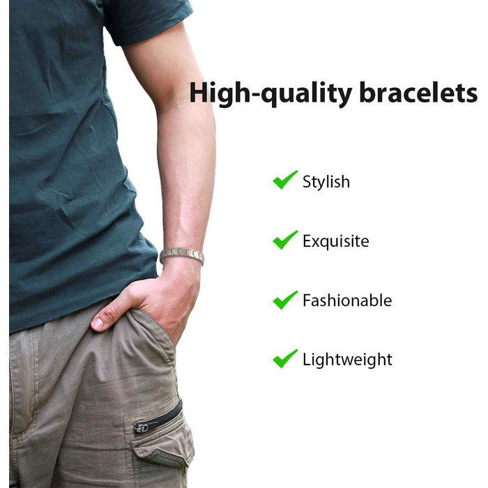 Чоловічий браслет з магнітною терапією - Елегантний дизайн широких ланок з хірургічної сталі, покриття титаном, стильний аксесуар для чоловіків