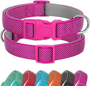 Світловідбиваючий нашийник для собак Didog з пряжкою, регульований, м'який неопрен, з підкладкою, нейлон, для малих, середніх та великих собак, зелений, L (M: Neck 25-43cm, Hot Pink)