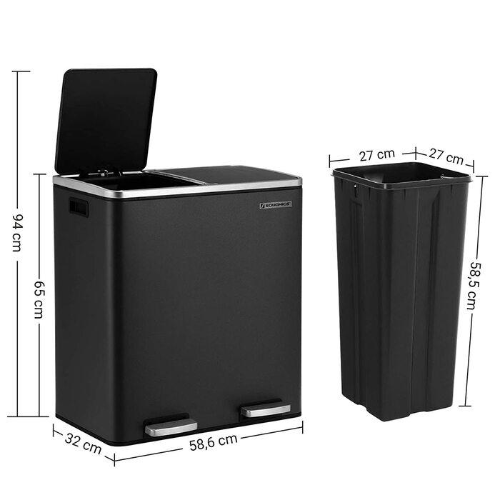Контейнери для сортування сміття Songmics, 60 л, 2-секційні
