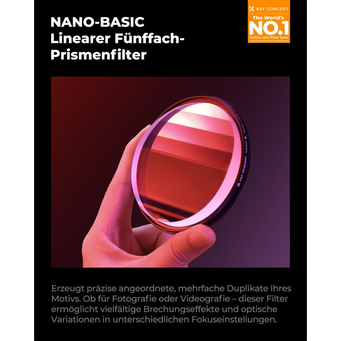 Фільтр K&F CONCEPT 77mm Mirage Pentaprism з оптичного скла, Nano-B серія | Ефект призма для об'єктива камери