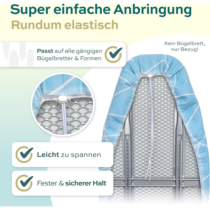 Чохол для прасувальної дошки Turbo 120x40 см, відбиває тепло, для швидкого прасування, з гумкою, 2 комфортні подушки, OEKOTEX100, Made in Europe, розмір M, блакитно-білий