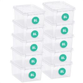 SmartStore - 10x Storage Box with Lid Classic (40x30x11cm) | Stackable Box with Lid | Food-Safe Plastic Box | Plastic Box with Lid & Reinforced Corners | 10 Year Warranty (8.0l, 10-Piece Set)