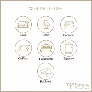 Smyrna Turkish 100% Cotton Herringbone Throw Blanket | Best Quality | Large 127x152cm Cozy Blanket | Made in Turkey | Machine Washable | Premium Luxury Bath Towel & Picnic Blanket - (152 x 205 cm, Beige)