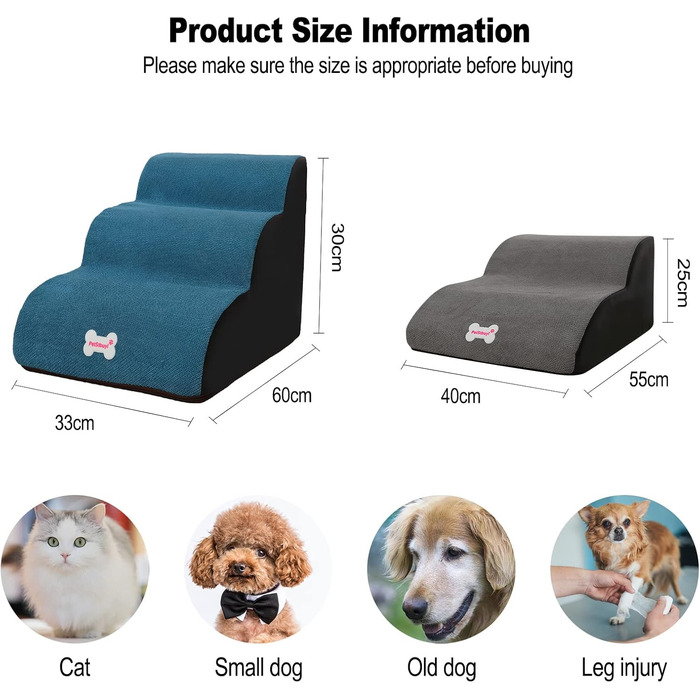 Сходинки для домашніх тварин Galatée знімні, чорного кольору, 3 ступені, знімний чохол на блискавці, губка високої щільності