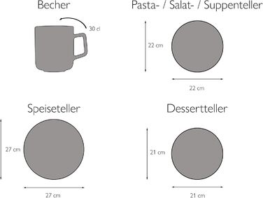 Набір посуду Creatable Serie Lava Stone (6 предметів) з кераміки, придатний для миття в посудомийній машині та використання в мікрохвильовці, Made in Portugal