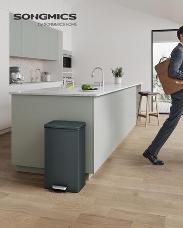 Відро для сміття SONGMICS 40 л з педаллю, сталеве, Softclose, сірий антрацит, з мішками (LTB540A02)