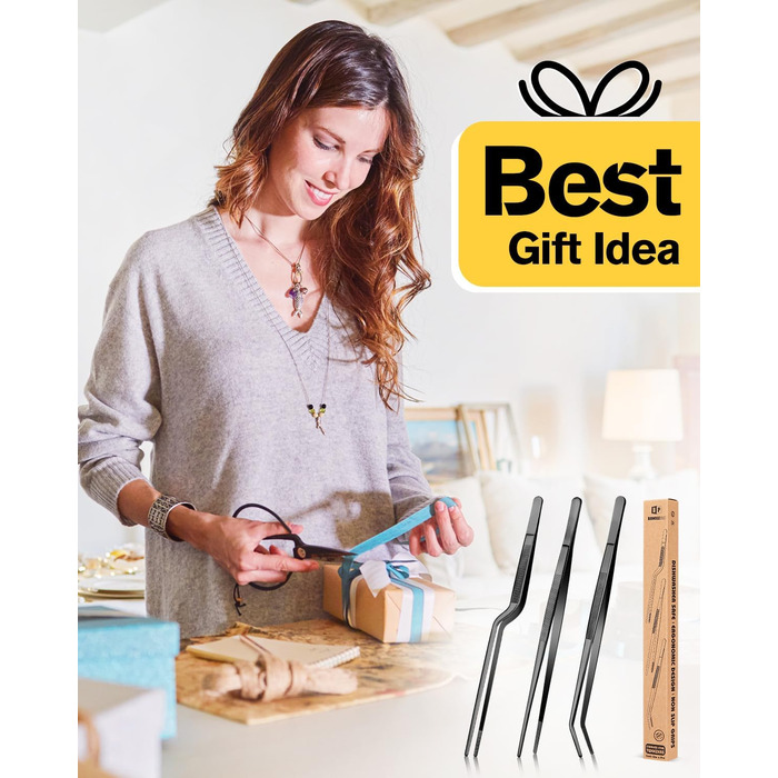 Набір кухонних пінцетів 10 дюймів, професійний, нержавіюча сталь, чорний. Для приготування, декорування та BBQ