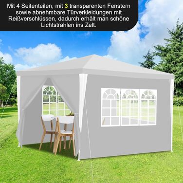Waterproof Garden Pavilion, Gazebo, Stable and Winterproof with 4 Side Panels and Windows, Garden Party Tent with UV Protection 50+ for Parties, Market Stalls, Flea Markets, and Camping, Green, 3x3m (White-3x3M)