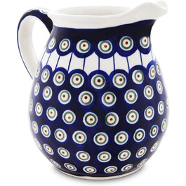 Bunzlauer Ceramics 1.45 Liter Ceramic Jug/Pitcher/Carafe – rounded shape, classic design, hand-painted, stoneware (Decoration 8)