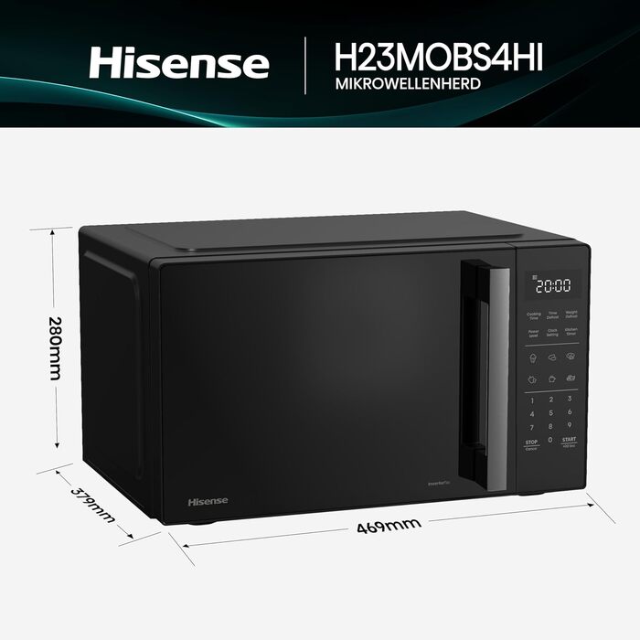 Мікрохвильова піч Hisense H20MOBS4HI 23 л з InverterTech, керамічним покриттям та цифровим керуванням