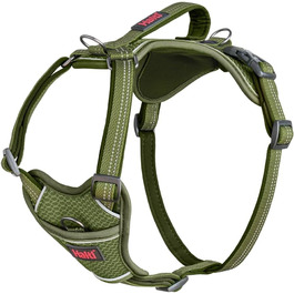 HATI Anatomy Dog Harness with Handle – Freedom of Movement for Your Dog. 3 Connection Points, Neoprene Padding, Adjustable and Reflective (Size Construction Green) (Green, L)