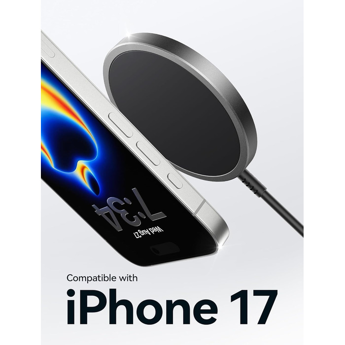 Бездротовий зарядний пристрій JSAUX MagSafe 15W, сумісний з iPhone 17 Air Pro Max, iPhone 16/15/14/13/12, AirPods 3/2, колір: синій (чорний)