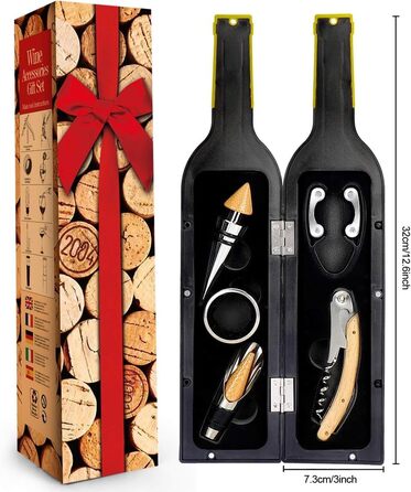 Набір з 5 викруток для вина з форми, аксесуари для вина, подарунковий набір, викрутки сомельє з відкривачем, кришки для пляшок (Золота пляшка 001)