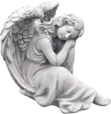 gartendekoparadies.de Sleeping Angel, Stone Figure H. 25 cm, 6 kg, Grey, frost-proof made of cast stone for outdoor use