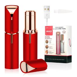 Електричний прилад для видалення волосся з обличчя URAQT для жінок, USB, безболісний триммер для обличчя, тіла, губ та підборіддя з LED-підсвічуванням, рожеве золото (червоний)