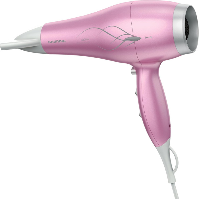 Фен GRUNDIG HD 6280: 2200 Вт, іонізація, керамічне покриття, олія лотоса, 3 режими, холодний струмінь, рожевий/срібний, 2023 модель