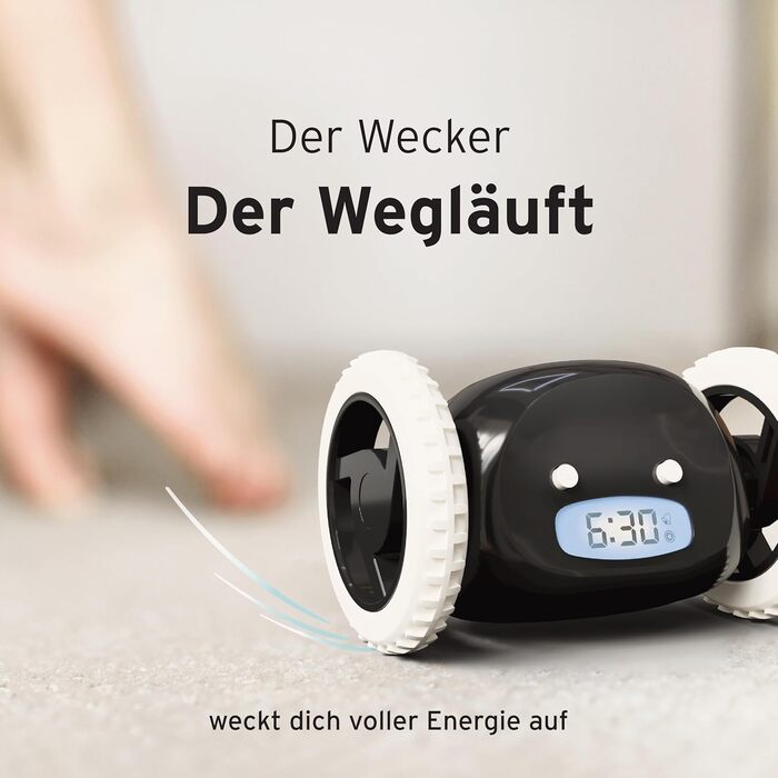 Clocky Loud Alarm Clock - Digital Alarm Clock, Loud for Deep Sleepers, Adults, Teens, Funny, Hard of Hearing, Heavy Sleepers, on Wheels, Runs Away, Driving, Jumping, Rolling Away, Funny Gift (Schwartz)