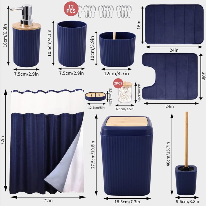 Комплект аксесуарів для ванної кімнати: душовий завіс та килимки (темно-зелений)