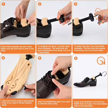 JJDPARTS Shoehorn Wood, Men's and Women's Shoehorn, 4-Way Shoe Stretcher, Shoe Widener for Adjustable Length and Width with Shoe Spoon