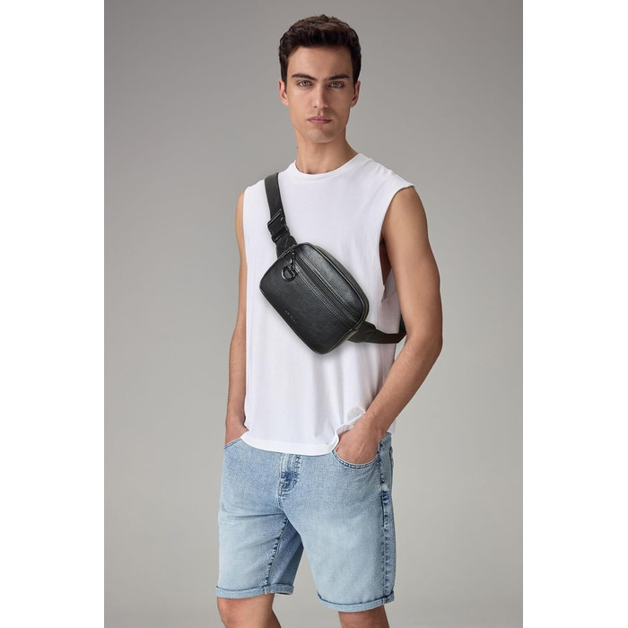 Чоловіча та жіноча поясна сумка, 2 л, веганська шкіра, коричнева, 8 дюймів, для подорожей, піших прогулянок, бігу. Модна бананка (чорна)