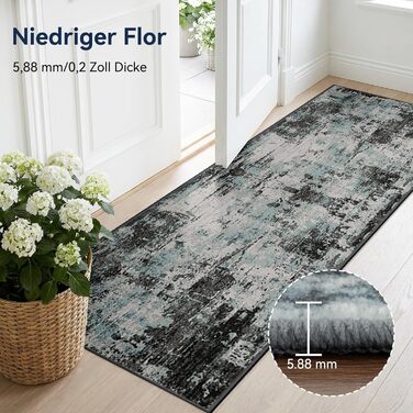 Килимок-доріжка 60 x 180 см, неслизький, з коротким ворсом, для кухні, миється, складається, абстрактний дизайн, синьо-чорний колір, підходить для входу, кухні, вітальні та офісу