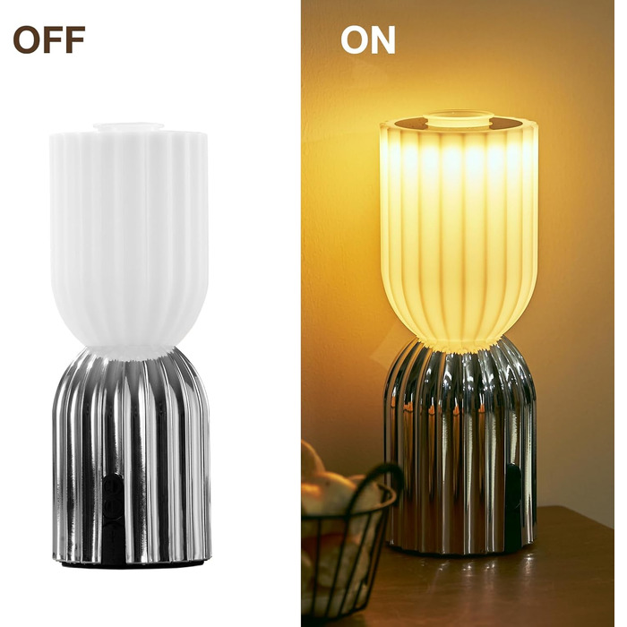 Світлодіодна настільна лампа бездротова акумуляторна з USB-C, димована, RGB підсвітка 2700K, IP54 для дому, балкону, саду (хром)