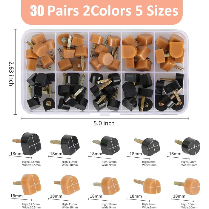 YEHAM 25 Pairs of High Heel Shoe Replacement Tips/Pin Kit in 5 Different Sizes (8/9/10/11/12 mm) for Women (Black and Beige Spikes)