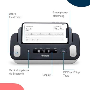 OMRON Complete - точний тонометр на плече з функцією ЕКГ для вимірювання тиску та скринінгу фібриляції передсердь вдома | 22-42 см | клінічно перевірений | з мобільним додатком